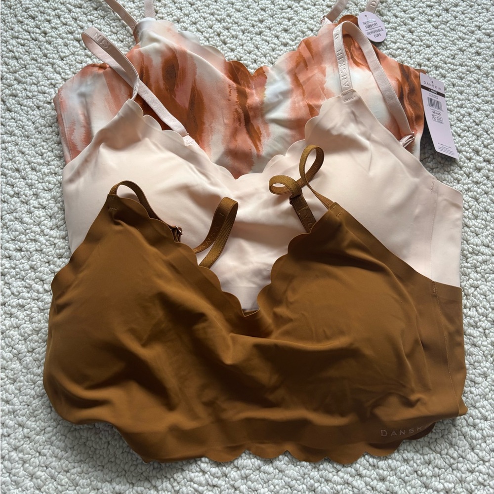 NWT. Danskin Bralette Set in Brown, Pink, and Patterned, size large